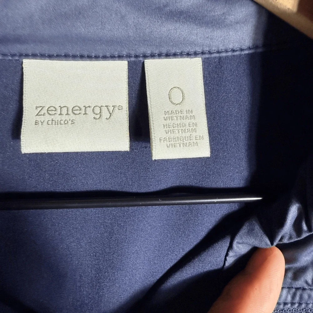 Zenergy by Chicos Womens Jacket Size 0 S Blue‎ Full Zip 3/4 Sleeve Mock Neck - Picture 2 of 6